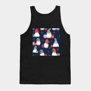 Christmas Gnomes with Snowflakes and Presents on Midnight Blue Tank Top